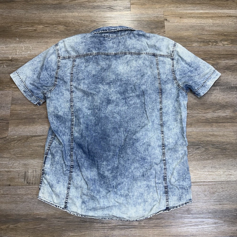 Celio Short-Sleeve Acid-Wash Denim Button-Down Shirt Mens XL Single Chest Pocket - Picture 9 of 11